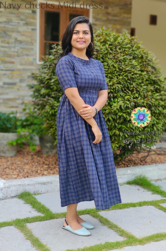 Navy Checks Midi Dress Casuals
