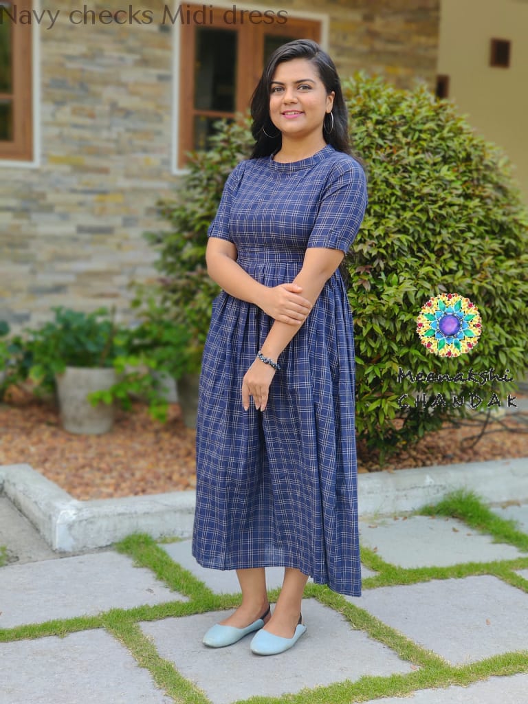 Navy Checks Midi Dress Casuals