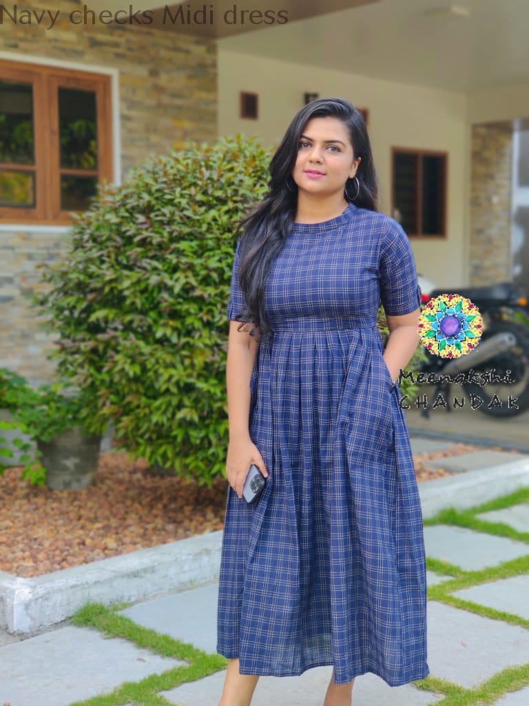 Navy Checks Midi Dress Casuals