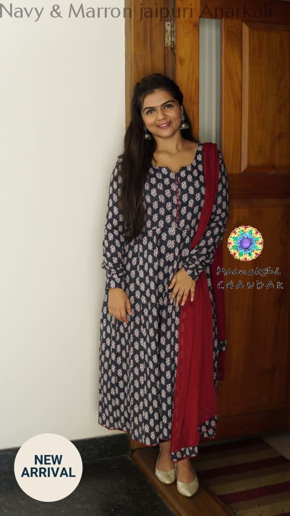 Navy & Marron Jaipuri Anarkali Sets