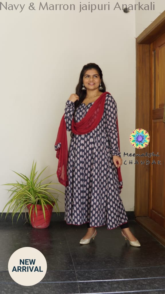 Navy & Marron Jaipuri Anarkali Sets