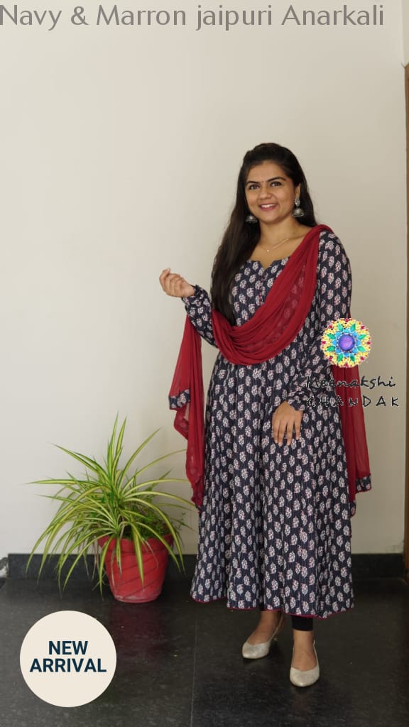 Navy & Marron Jaipuri Anarkali Sets