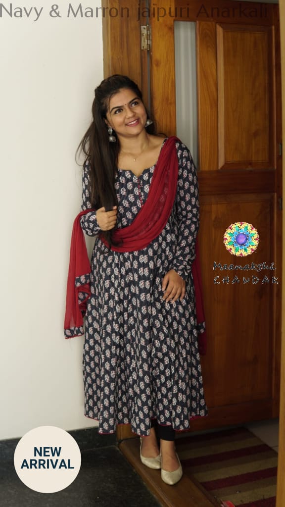 Navy & Marron Jaipuri Anarkali Sets