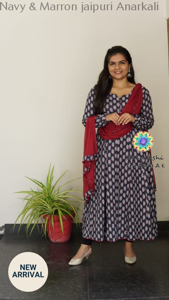 Navy & Marron Jaipuri Anarkali Small Sets