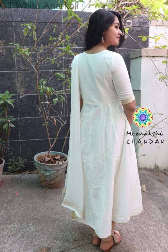 Off White Anarkali With Dupatta Sets