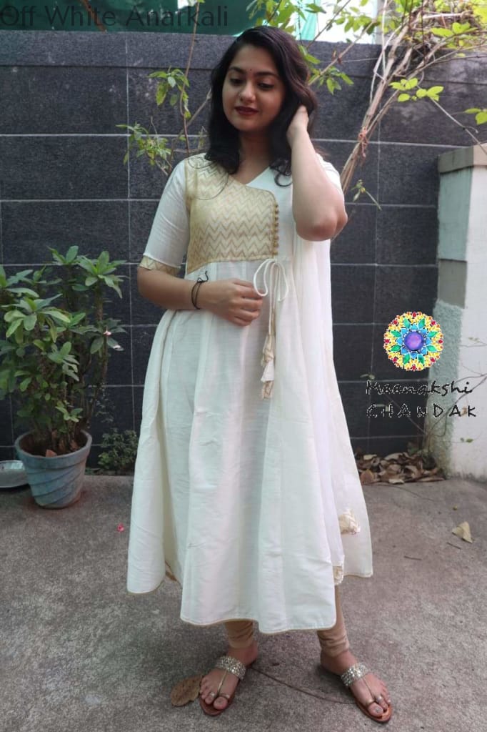 Off White Anarkali With Dupatta Sets