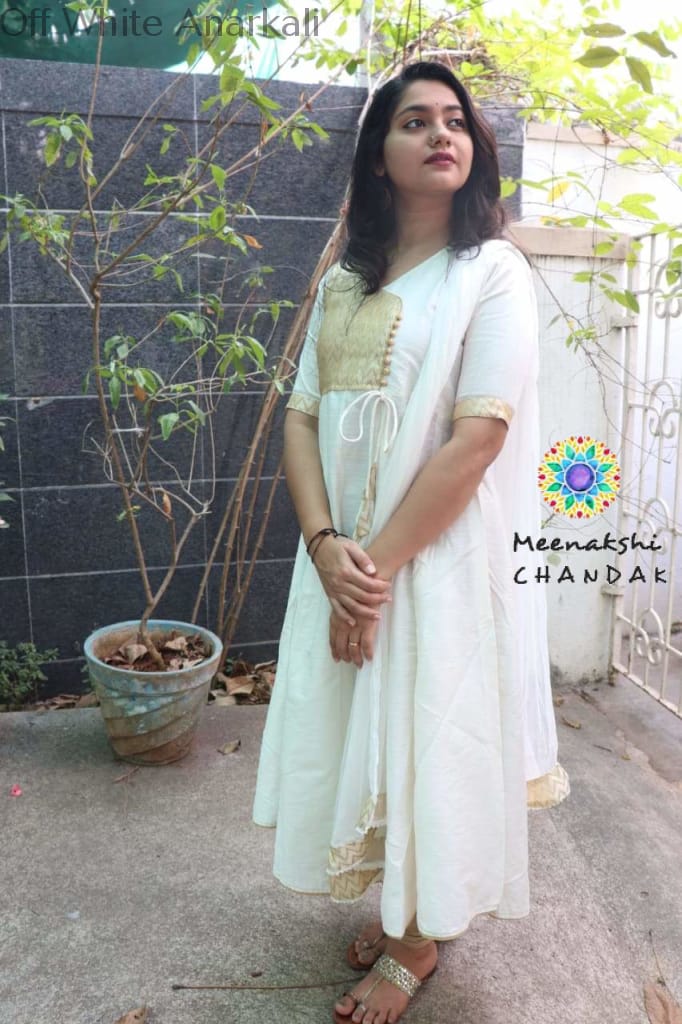 Off White Anarkali With Dupatta Sets