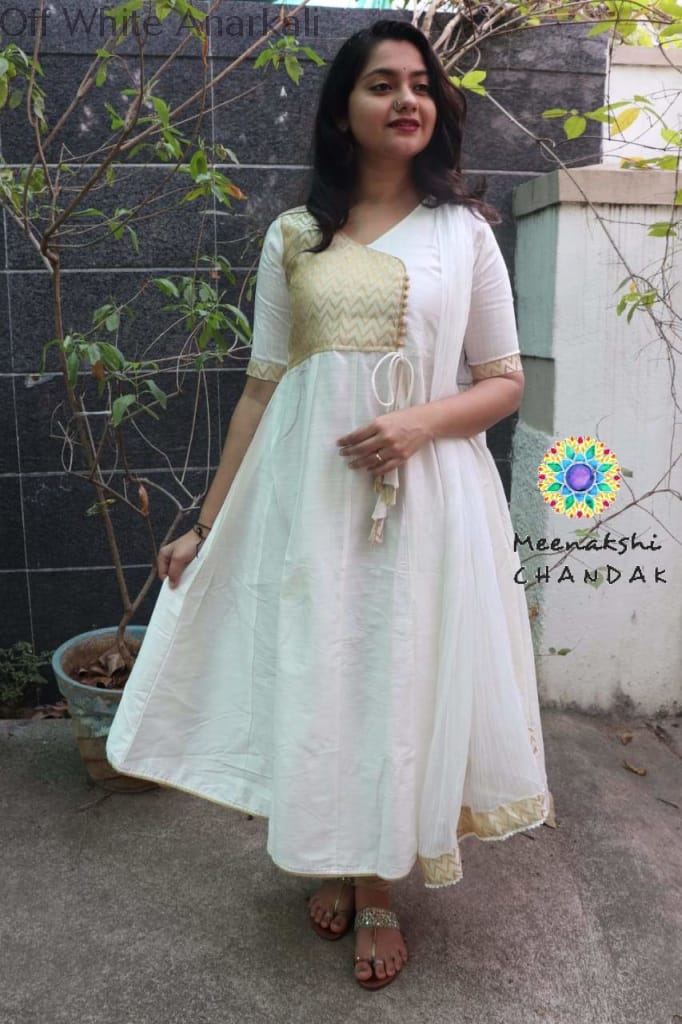 Off White Anarkali With Dupatta Sets