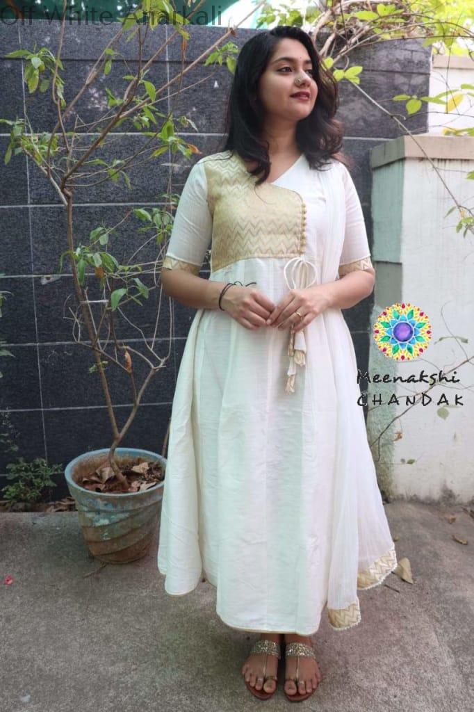 Off White Anarkali With Dupatta Sets