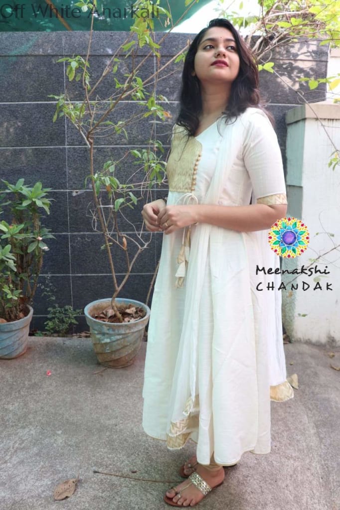 Off White Anarkali With Dupatta Sets