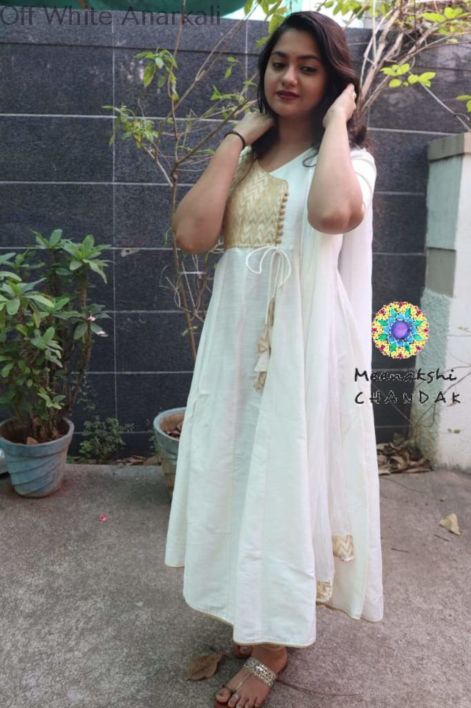 Off White Anarkali With Dupatta Sets