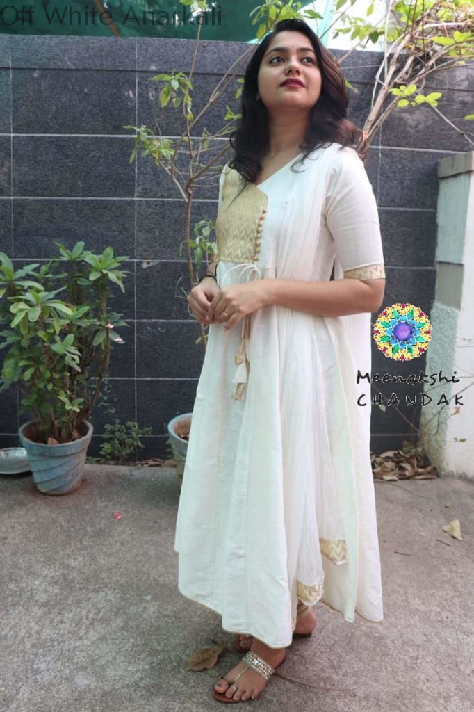 Off White Anarkali With Dupatta Sets