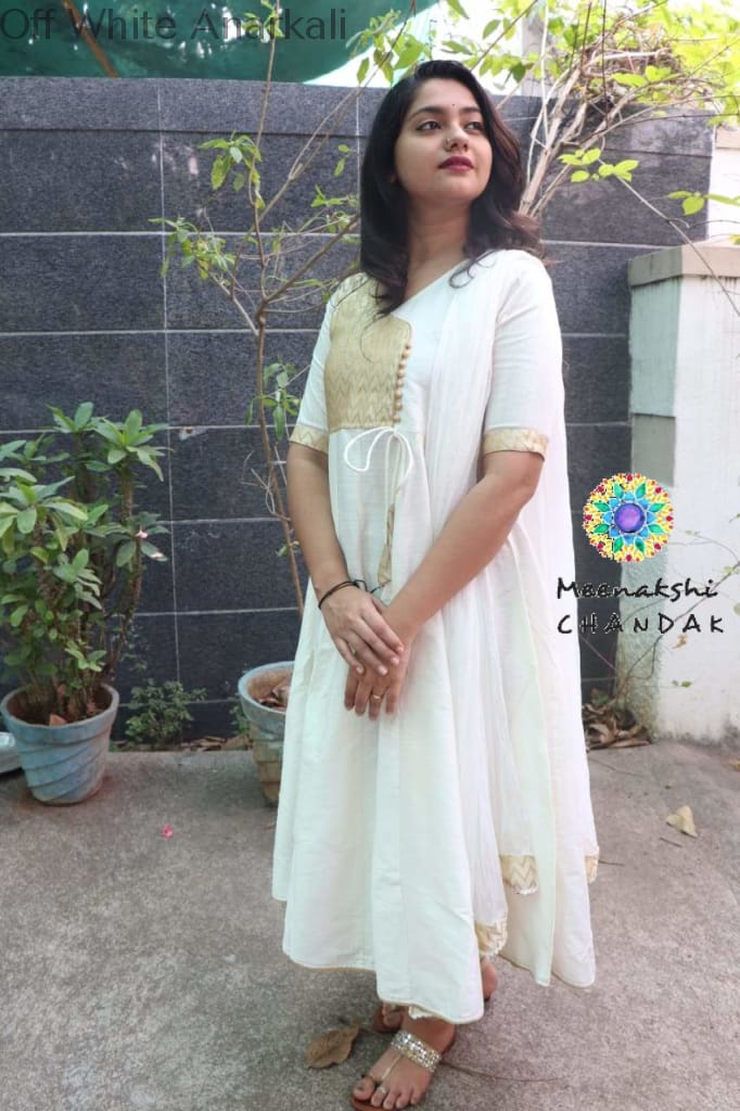 Off White Anarkali With Dupatta Sets