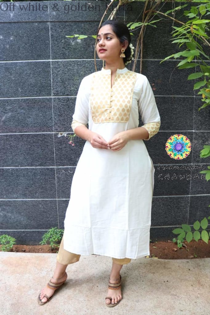 Off White & Golden Kurta Kurtas
