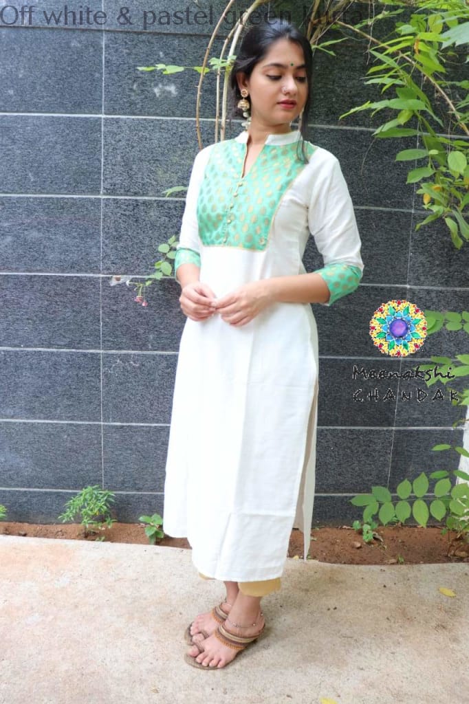 Off White & Pastel Green Kurta Kurtas