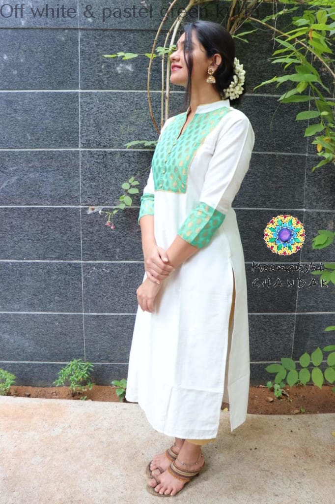 Off White & Pastel Green Kurta Kurtas