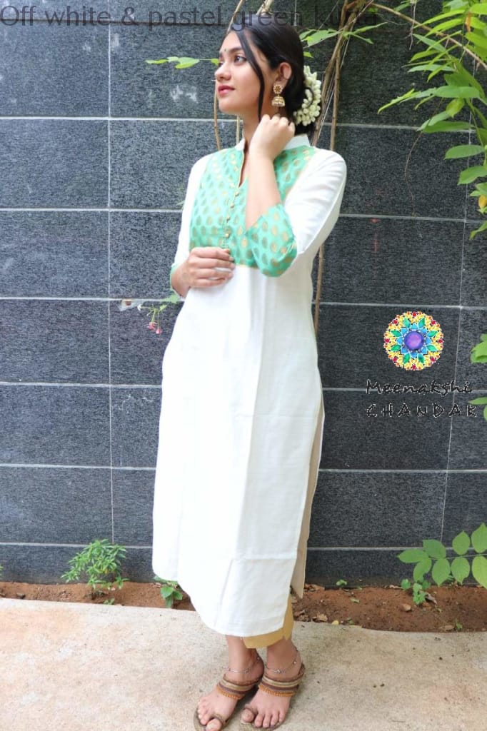 Off White & Pastel Green Kurta Kurtas