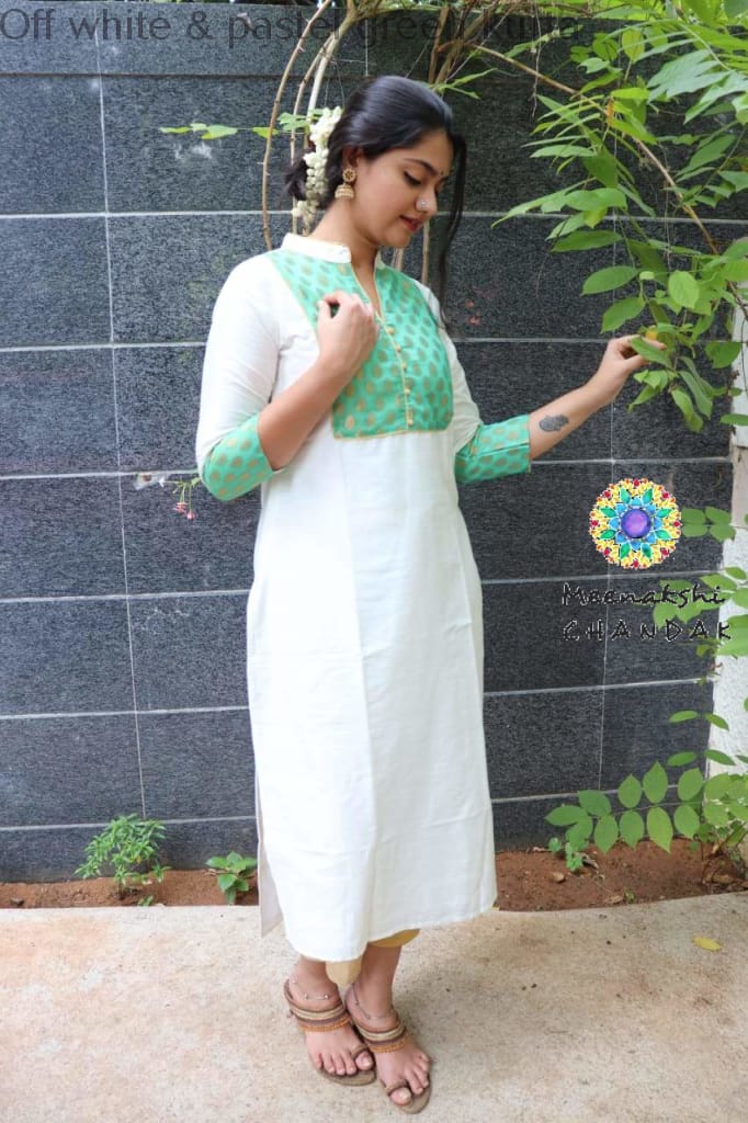 Off White & Pastel Green Kurta Kurtas