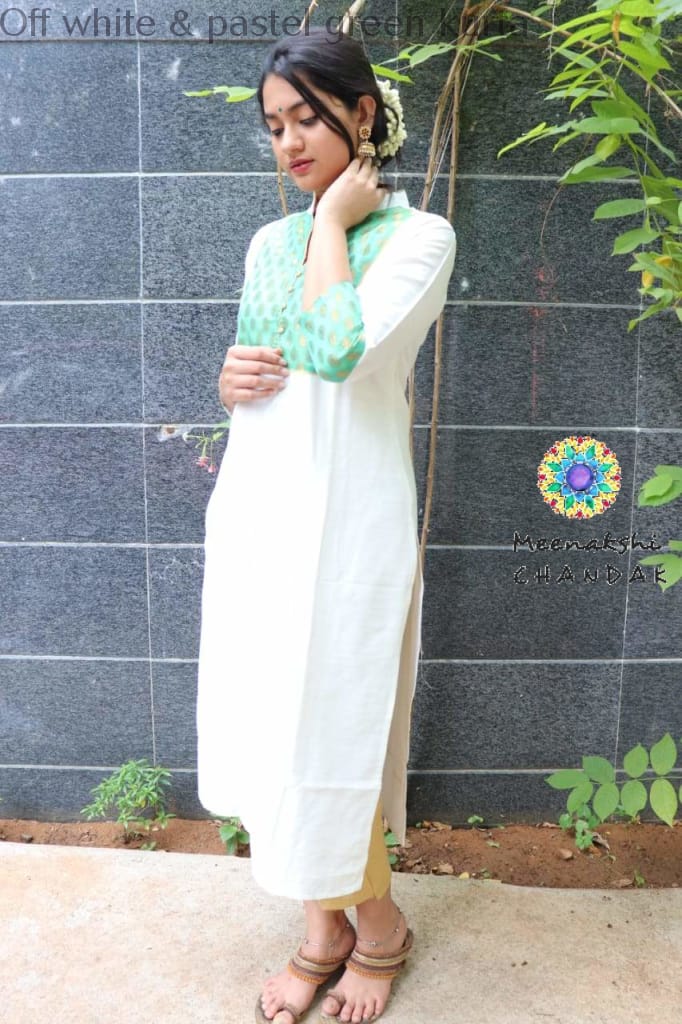 Off White & Pastel Green Kurta Kurtas