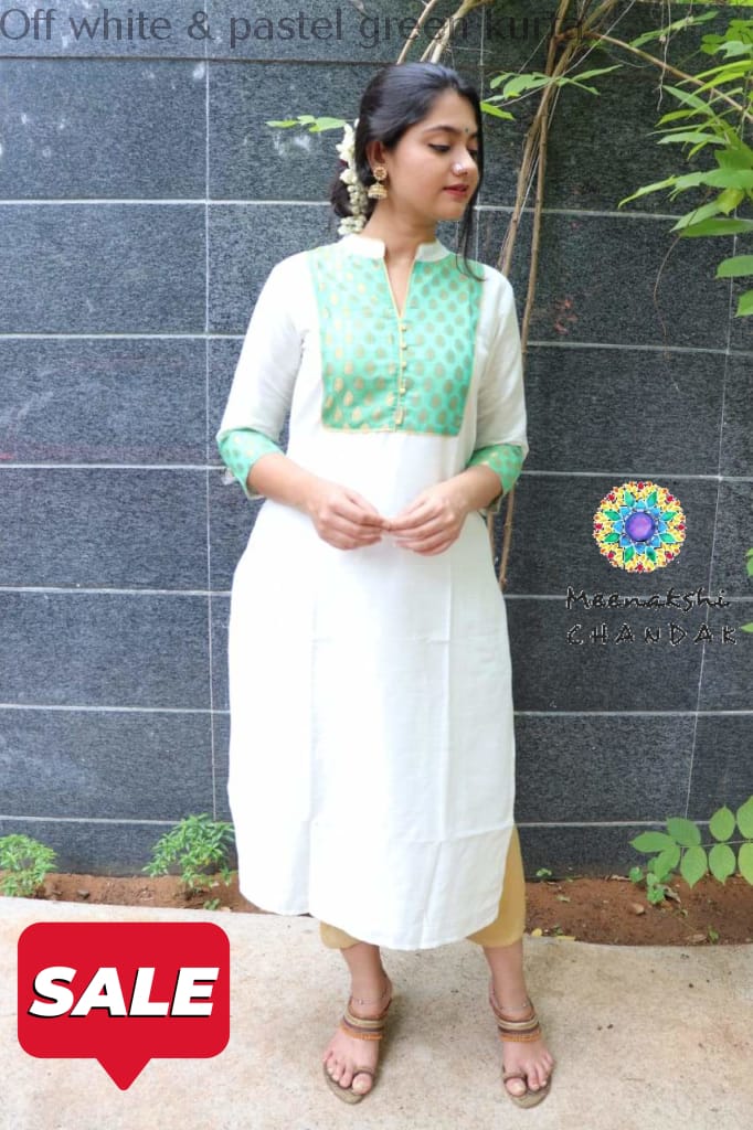 Off White & Pastel Green Kurta Xs Kurtas