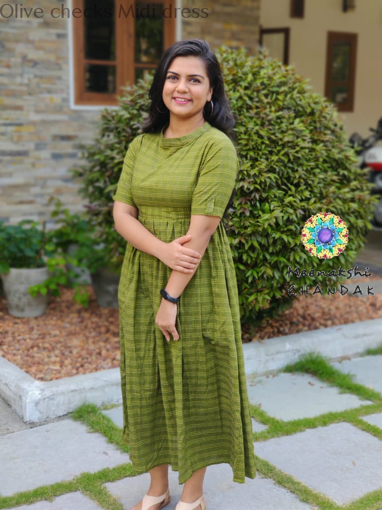 Olive Checks Midi Dress Casuals