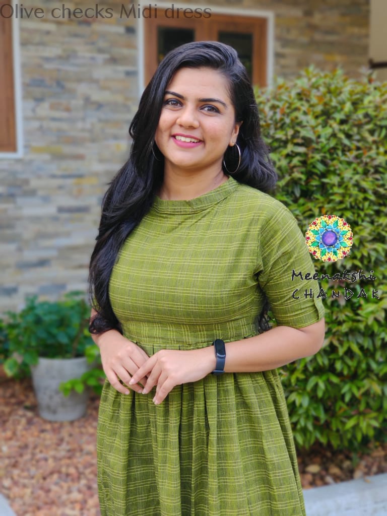 Olive Checks Midi Dress Casuals
