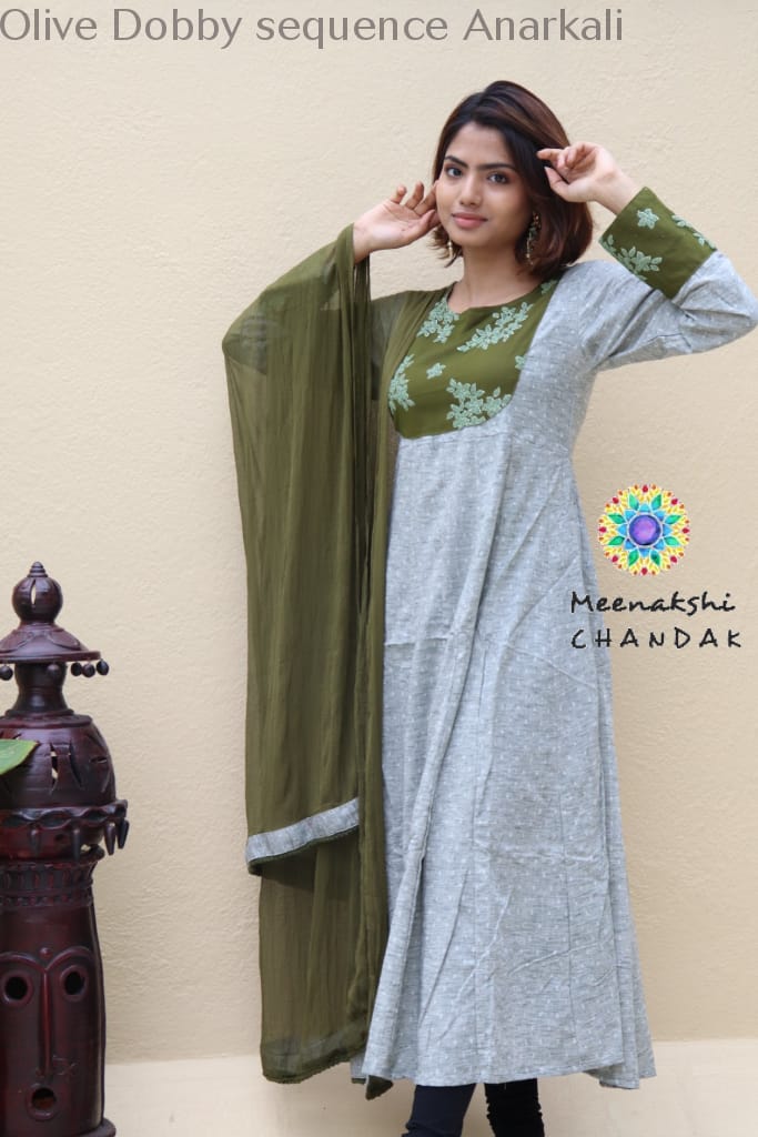 Olive Dobby Sequence Anarkali Limited Edition