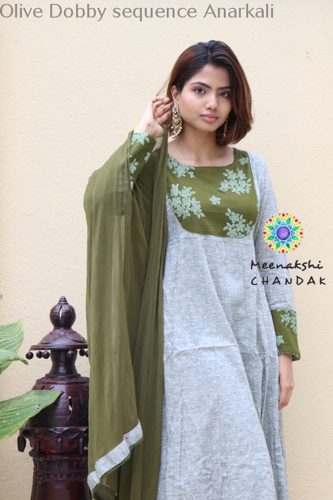 Olive Dobby Sequence Anarkali Limited Edition