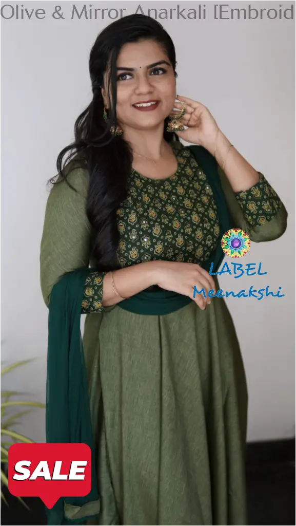 Olive & Mirror Emblished Solid Anarkali Small Sets