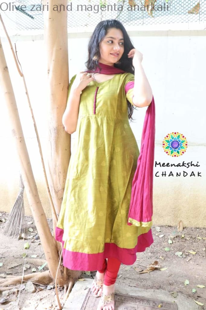 Olive Zari And Magenta Anarkali With Duppatta Anarkali