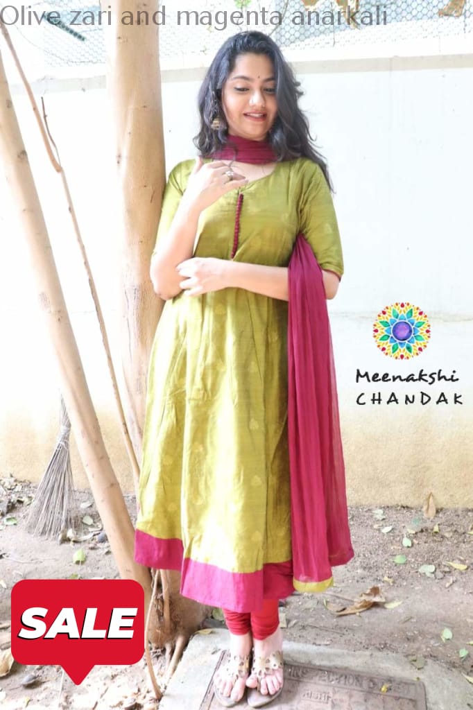 Olive Zari And Magenta Anarkali With Duppatta Anarkali
