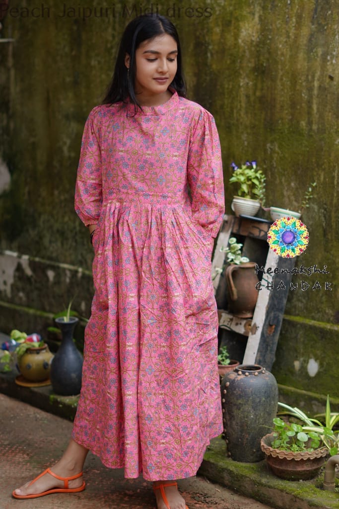 Peach Jaipuri Midi dress