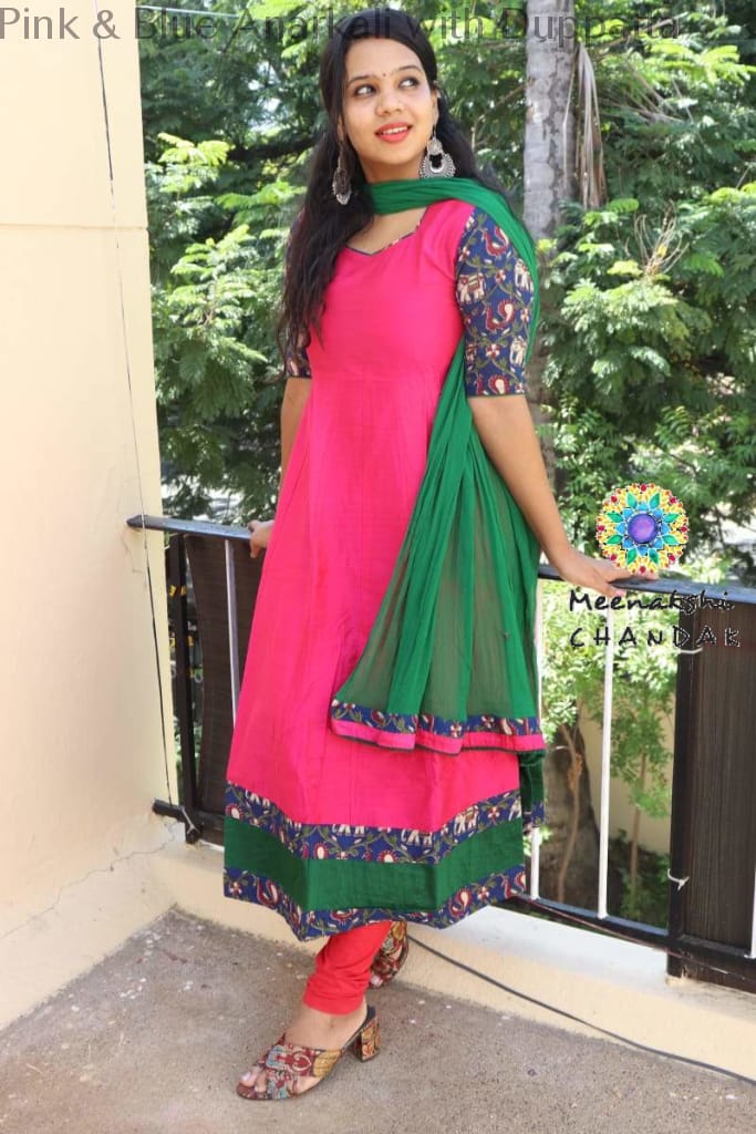 Pink & Blue Anarkali With Duppatta Sets