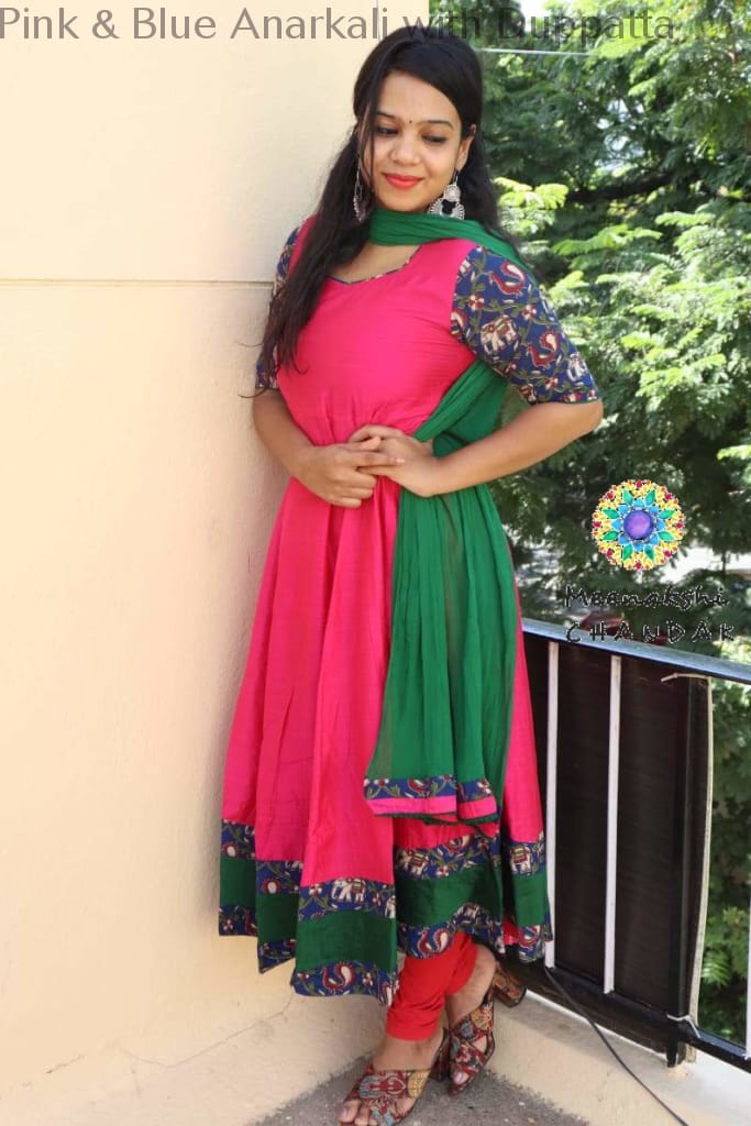 Pink & Blue Anarkali With Duppatta Sets