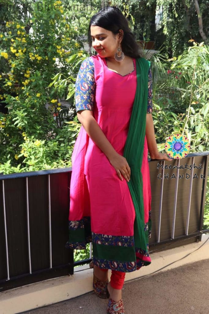 Pink & Blue Anarkali With Duppatta Sets