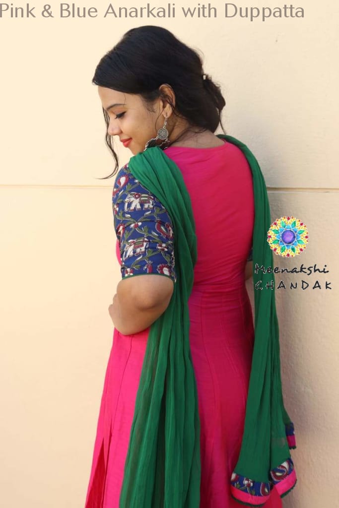 Pink & Blue Anarkali With Duppatta Sets