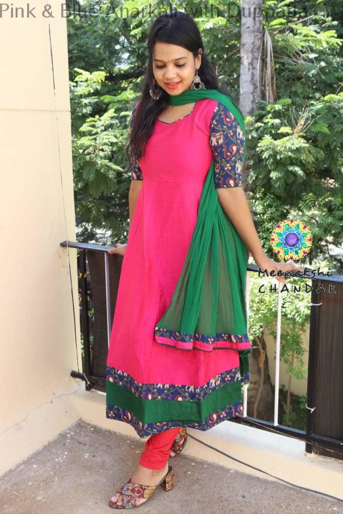 Pink & Blue Anarkali With Duppatta Sets