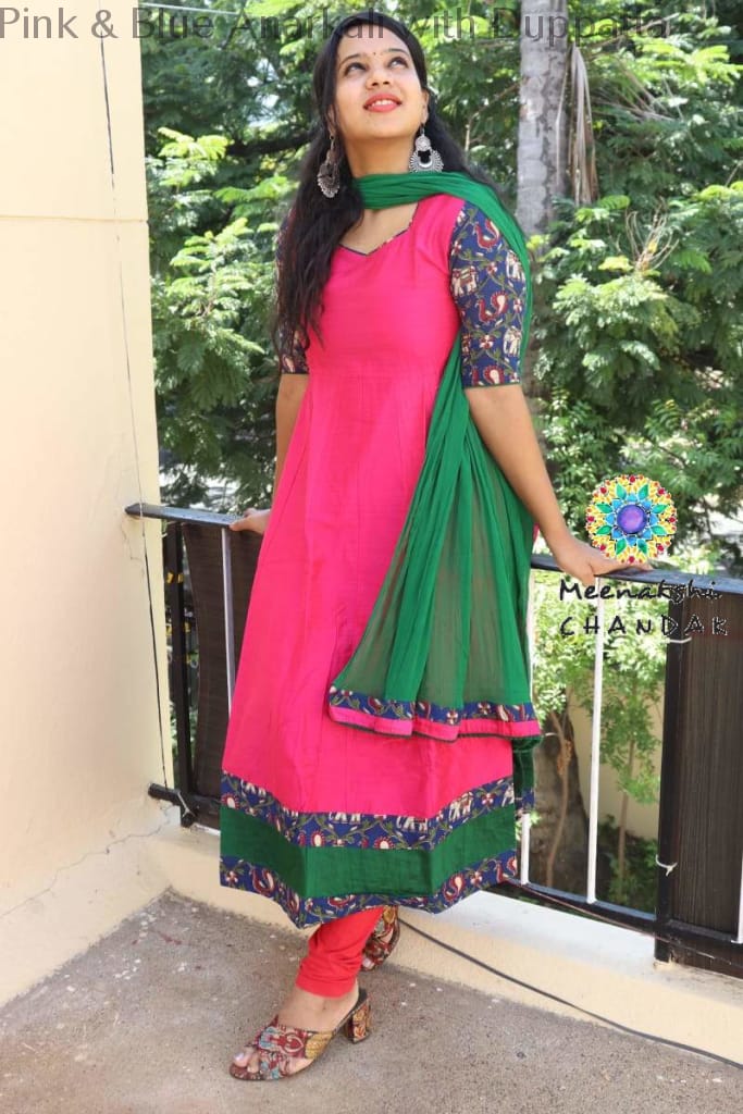 Pink & Blue Anarkali With Duppatta Sets