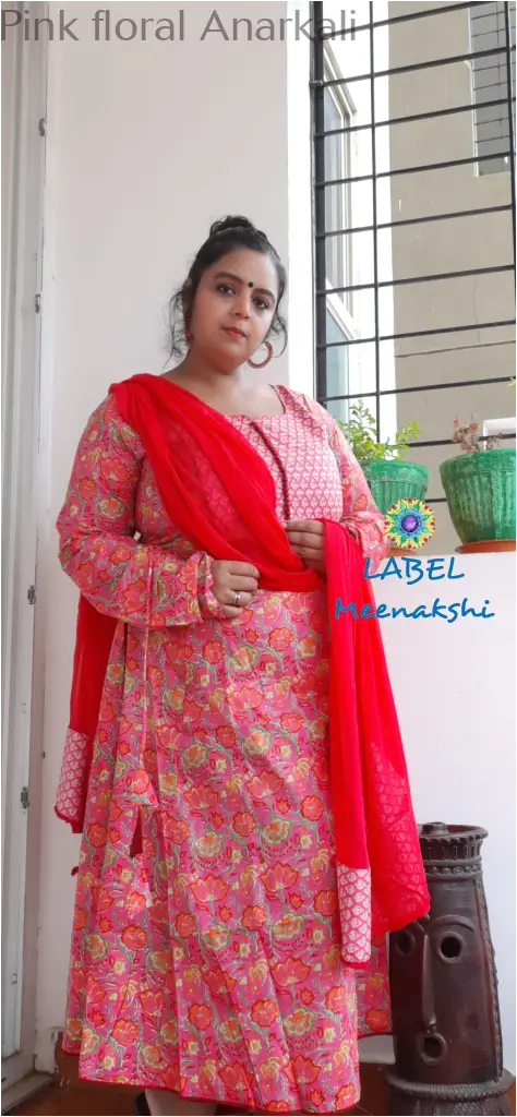 Pink floral Anarkali Medium SET T&D