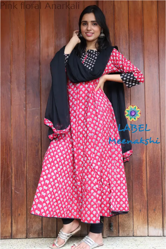 Pink Floral Jaipuri Anarkali Sets