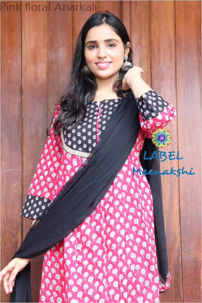 Pink Floral Jaipuri Anarkali Sets
