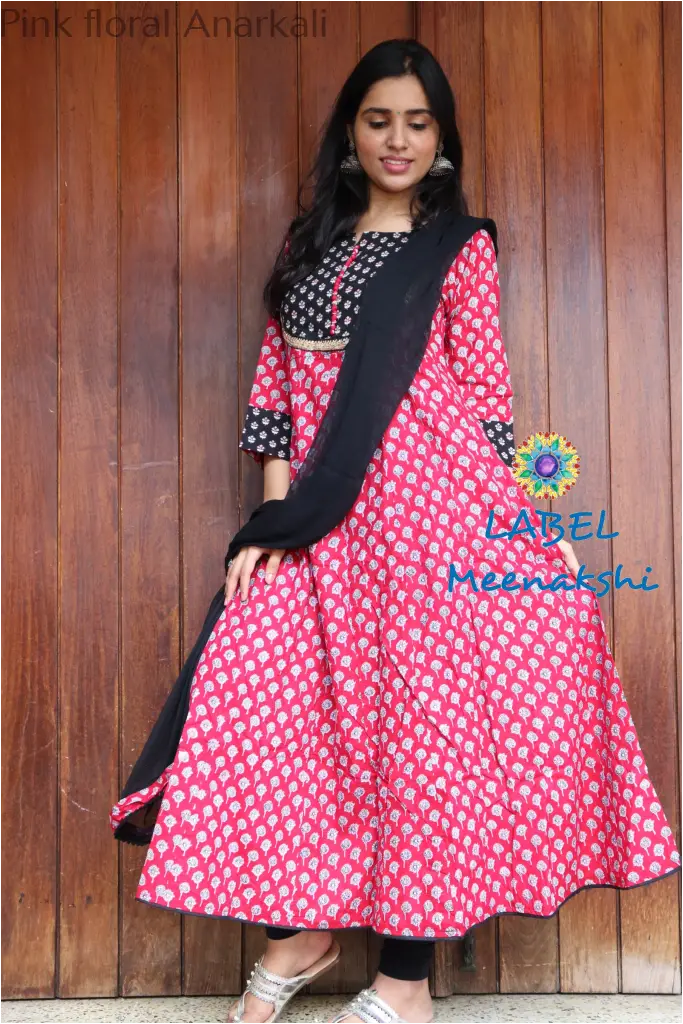 Pink Floral Jaipuri Anarkali Sets