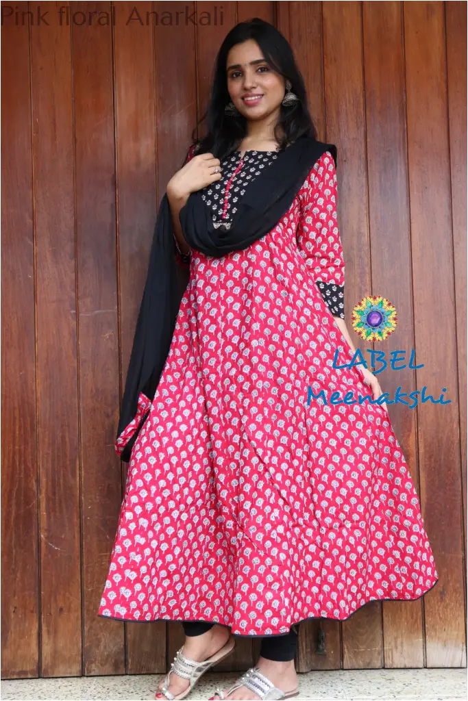 Pink Floral Jaipuri Anarkali Sets