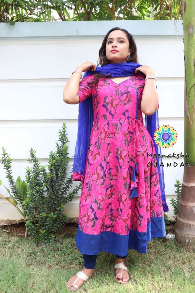 Pink Floral Anarkali With Duppatta Anarkali