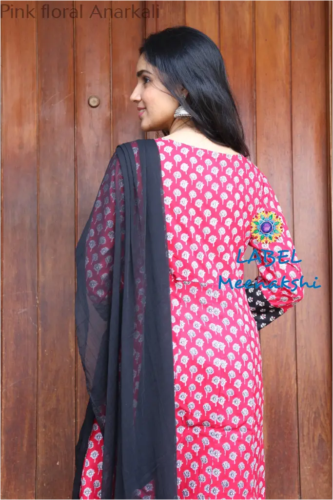 Pink Floral Jaipuri Anarkali Sets