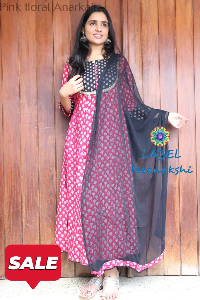 Pink Floral Jaipuri Anarkali Sets