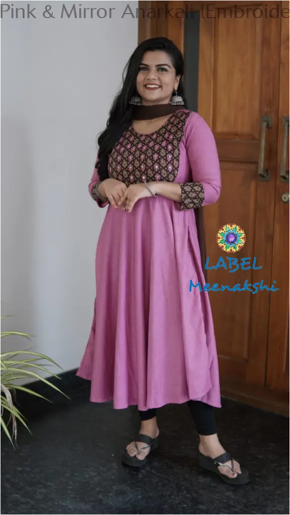 Pink & Mirror Emblished Solid Anarkali Sets