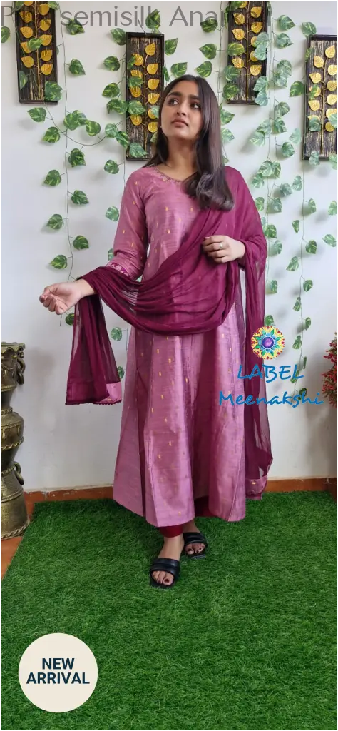 Pink semisilk Anarkali