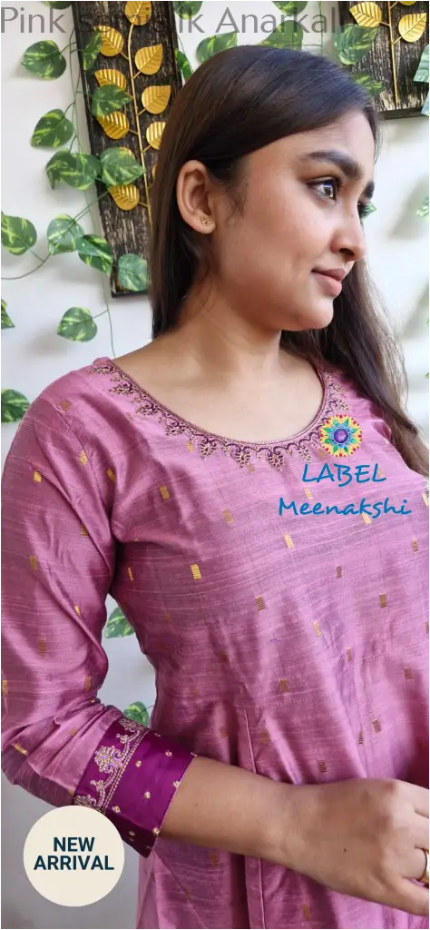 Pink semisilk Anarkali