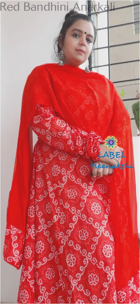 Red Bandhini Anarkali SET T&D